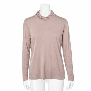 Lands End 100% Silk Turtleneck Long Sleeve Blush Top Womens Medium Minimal Luxe